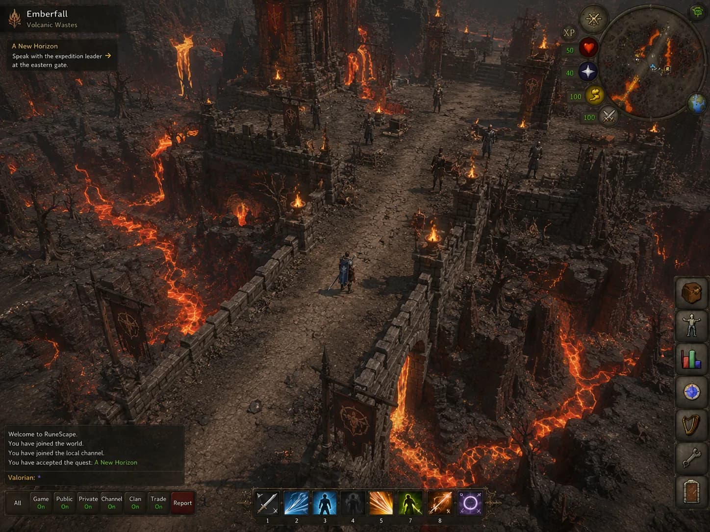 A path through volcanic ruins and lava-filled wilderness